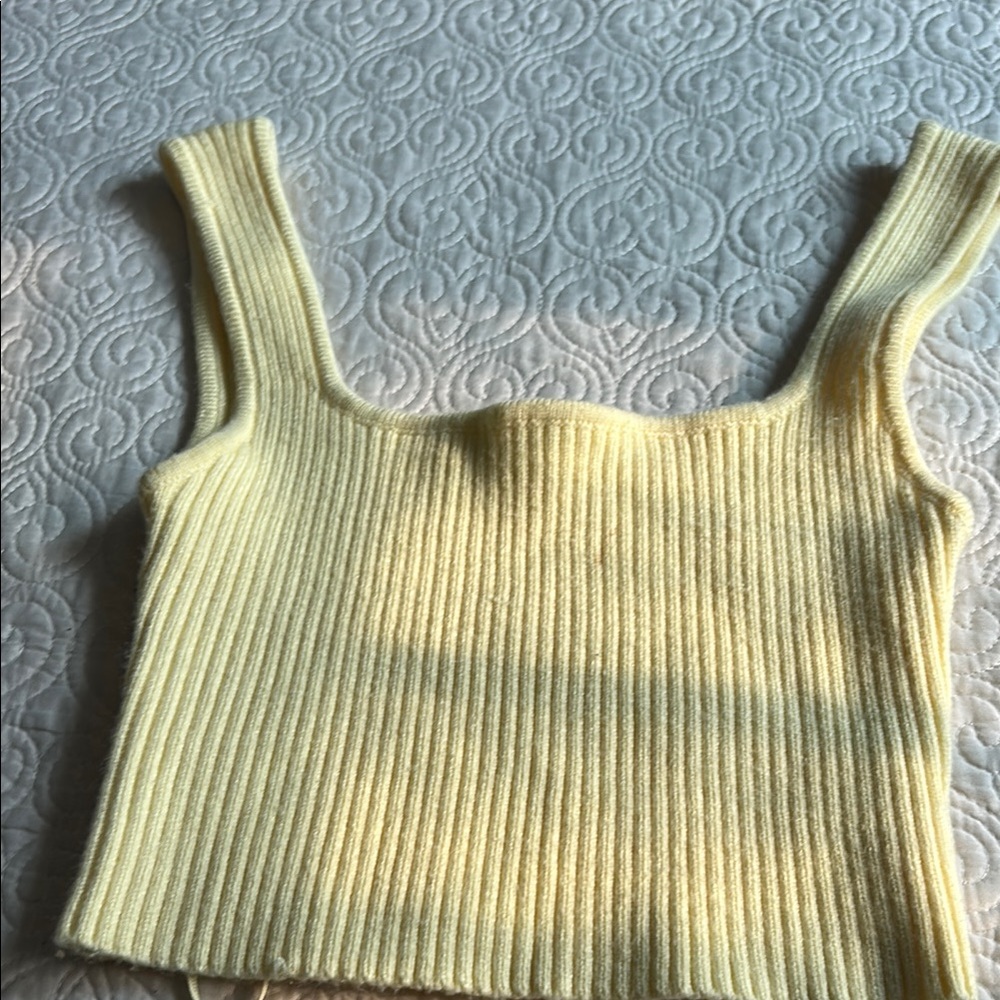 Zara Yellow Ribbed Crop Tank Top